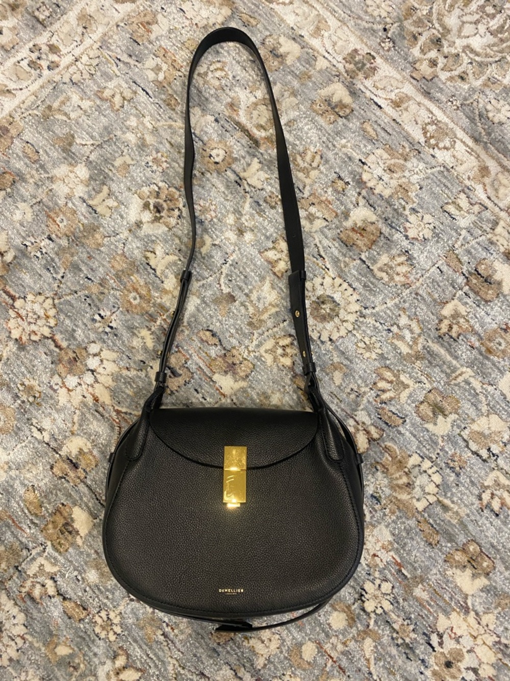 DeMellier Black Leather Crossbody with Gold Lock